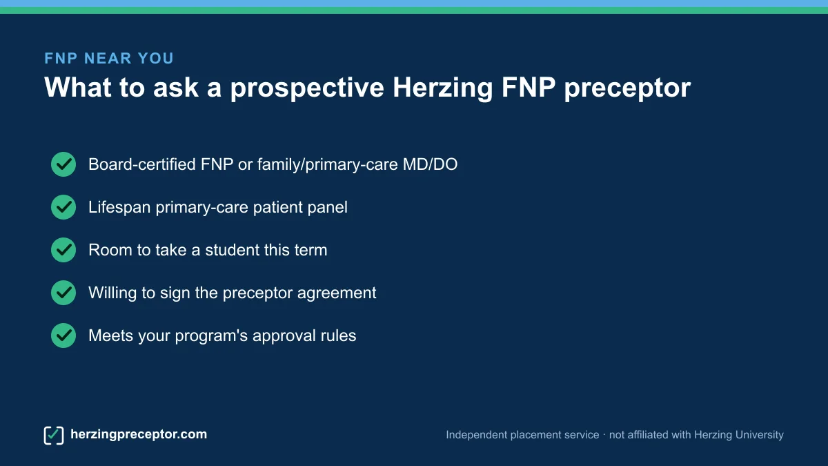 Checklist of what to ask a prospective Herzing FNP preceptor